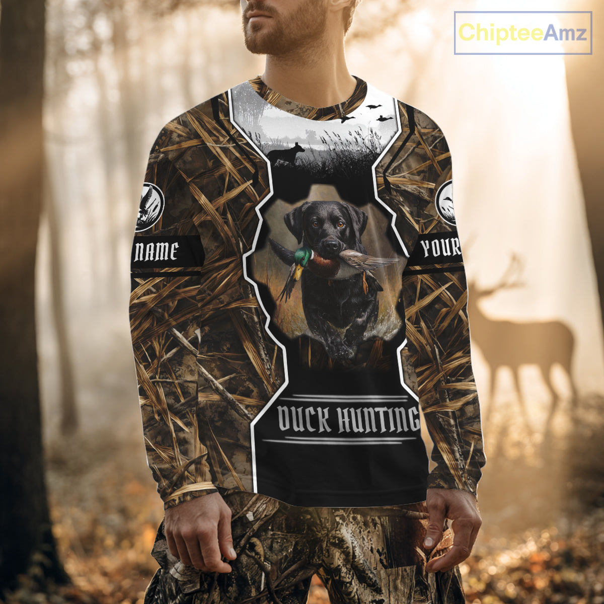 Custom Mallard Duck Black Lab Retriever Hunting Camo 3D Printed Custom Name Shirts