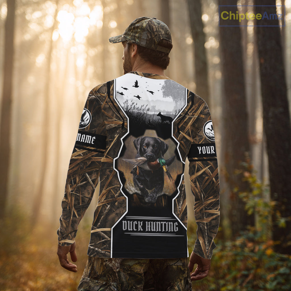 Custom Mallard Duck Black Lab Retriever Hunting Camo 3D Printed Custom Name Shirts