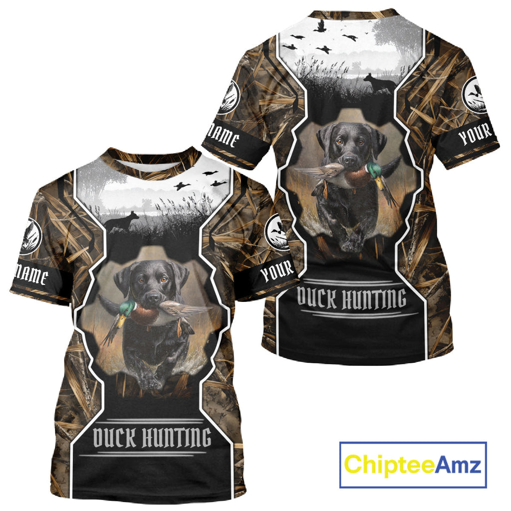Custom Mallard Duck Black Lab Retriever Hunting Camo 3D Printed Custom Name Shirts