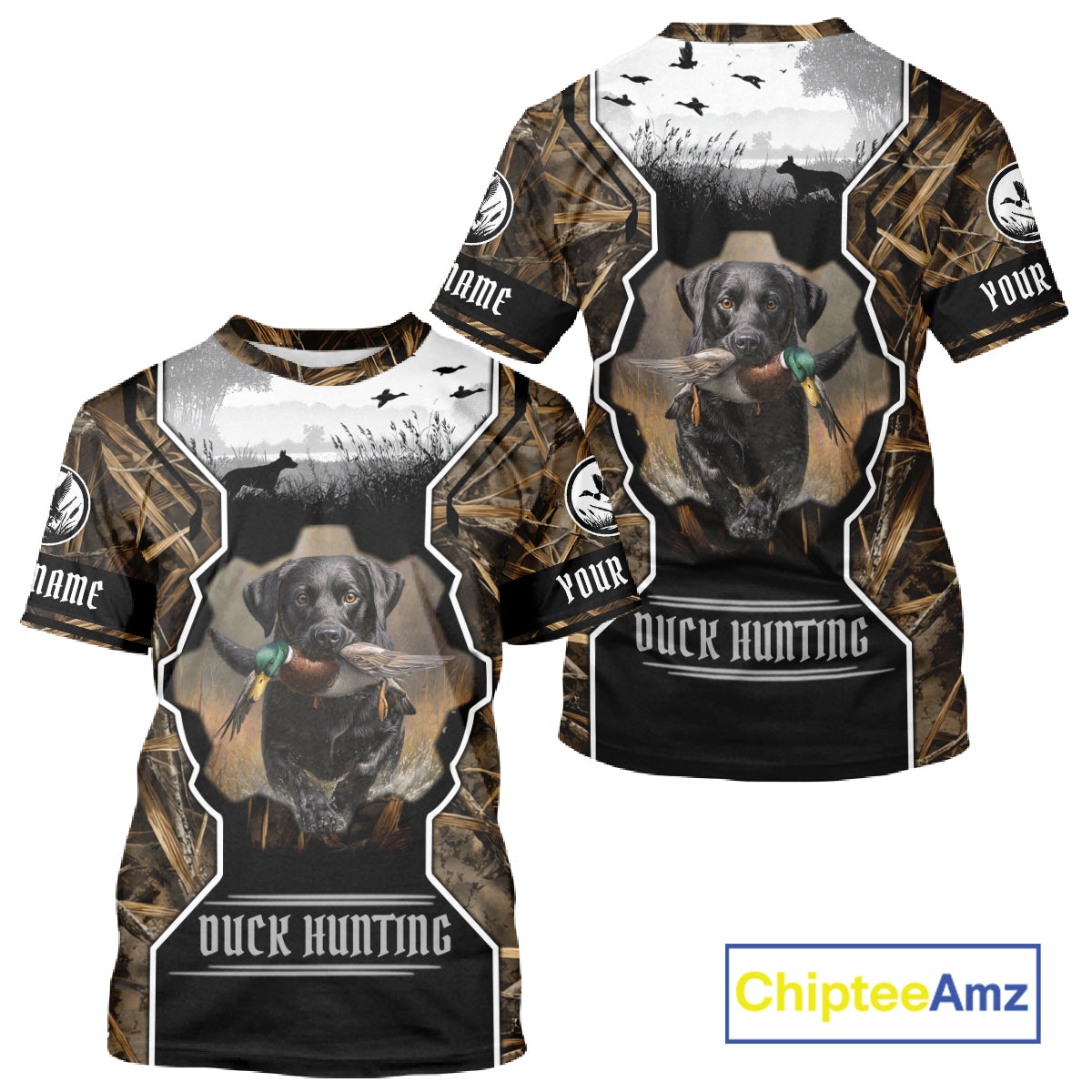 Custom Mallard Duck Black Lab Retriever Hunting Camo 3D Printed Custom Name Shirts
