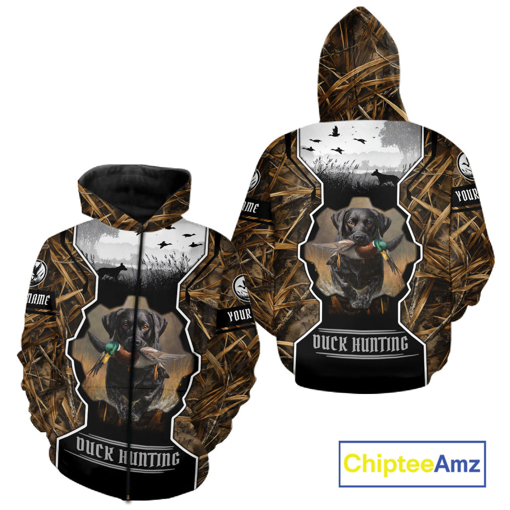 Custom Mallard Duck Black Lab Retriever Hunting Camo 3D Printed Custom Name Shirts