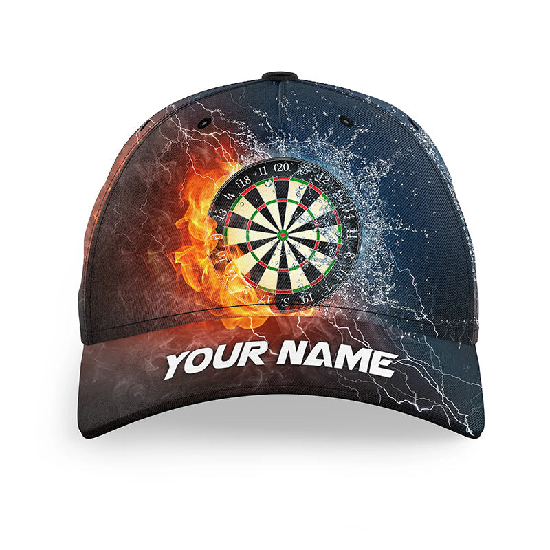 Water & Fire Darts Hat With Name Personalized Lightning Thunder Darts Hat Gifts For Dart Player