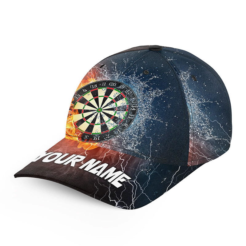 Water & Fire Darts Hat With Name Personalized Lightning Thunder Darts Hat Gifts For Dart Player