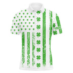 St Patrick's Day American Flag Golf Polo Shirts Green Clover Patriotic Golf Tops