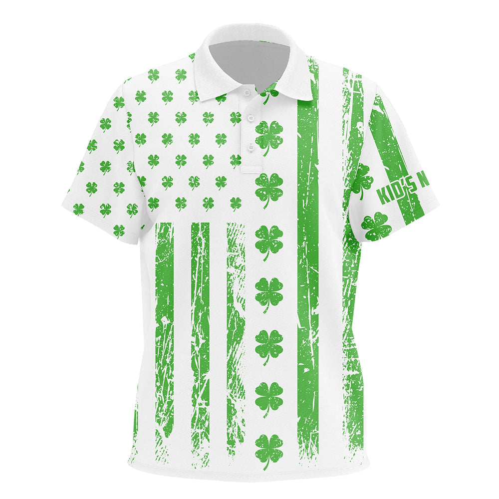 St Patrick's Day American Flag Golf Polo Shirts Green Clover Patriotic Golf Shirts
