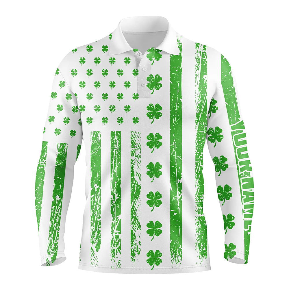 St Patrick's Day American Flag Golf Polo Shirts Green Clover Patriotic Golf Tops