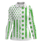 St Patrick's Day American Flag Golf Polos Green Clover Patriotic Golf Tops