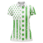 St Patrick's Day American Flag Golf Polos Green Clover Patriotic Golf Tops