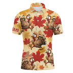 Turkey Thanksgiving Golf Polo Shirt Fall Maple Leaves Custom Golf Shirts Golf Gifts