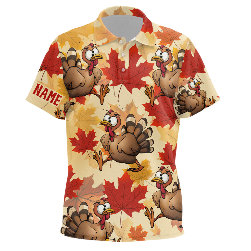 Turkey Thanksgiving Golf Polo Shirt Fall Maple Leaves Custom Golf Shirts Golf Gifts