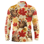 Turkey Thanksgiving Golf Polo Shirt Fall Maple Leaves Custom Golf Shirts Golf Gifts
