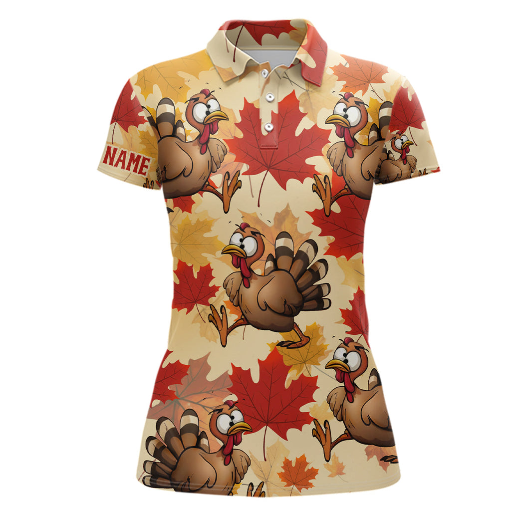 Turkey Thanksgiving Golf Polo Shirt Fall Maple Leaves Custom Golf Shirts Golf Gifts
