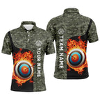 Personalized Camouflage Flaming Target Archery 3D Polo Shirts, Custom Archery Team Jerseys