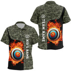 Personalized Camouflage Flaming Target Archery 3D Polo Shirts, Custom Archery Team Jerseys