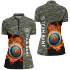 Personalized Camouflage Flaming Target Archery 3D Quarter-Zip Shirts, Archery Team Jerseys