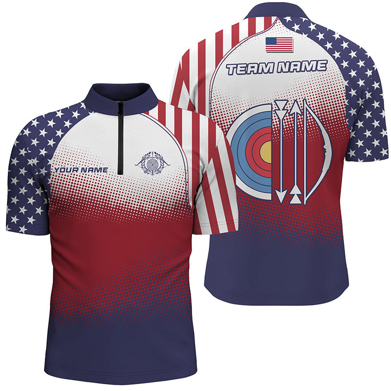 Personalized American Flag Target Archery 3D Quarter-Zip Shirts, Archery Jerseys Designs