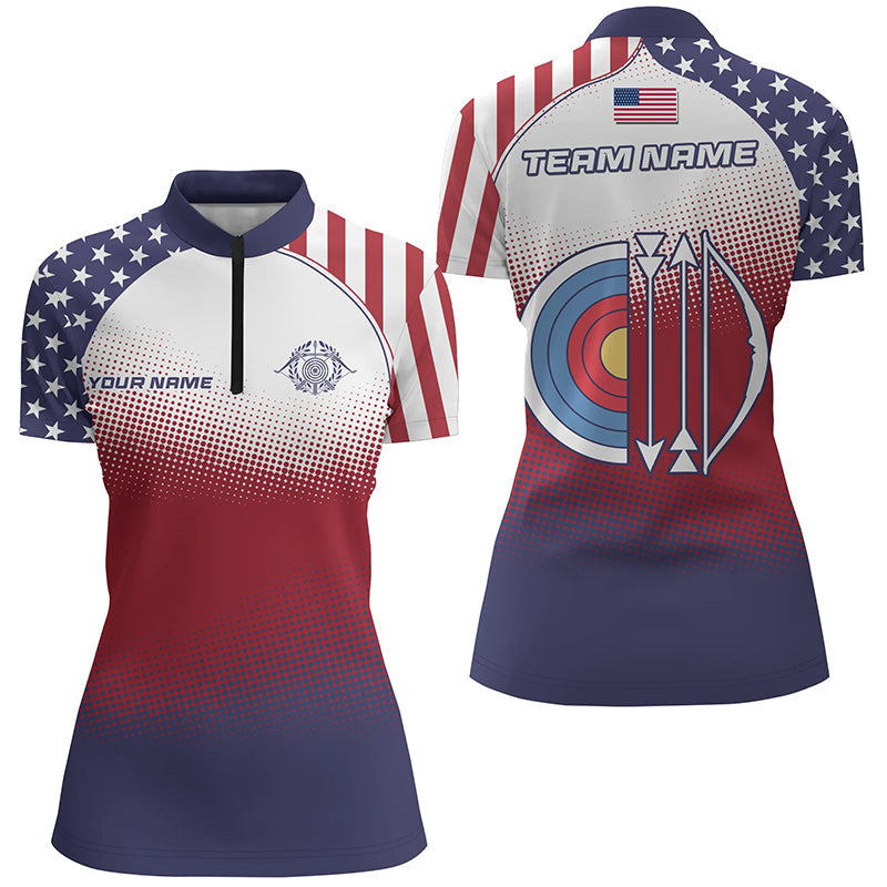 Personalized American Flag Target Archery 3D Quarter-Zip Shirts, Archery Jerseys Designs