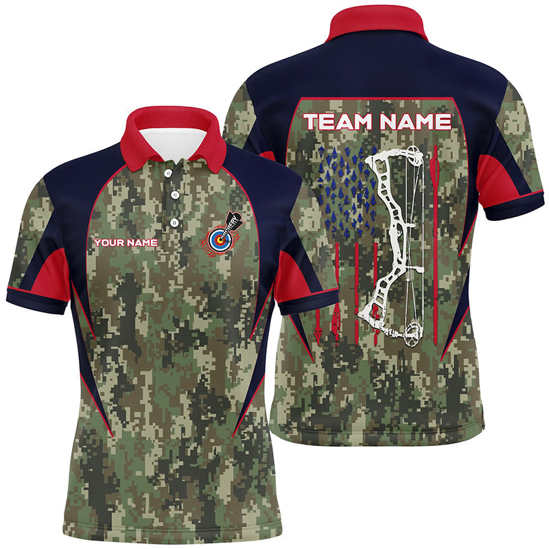 Personalized US Flag Camouflage Archery Polo Shirts Archery Jerseys Custom Archery Shirts