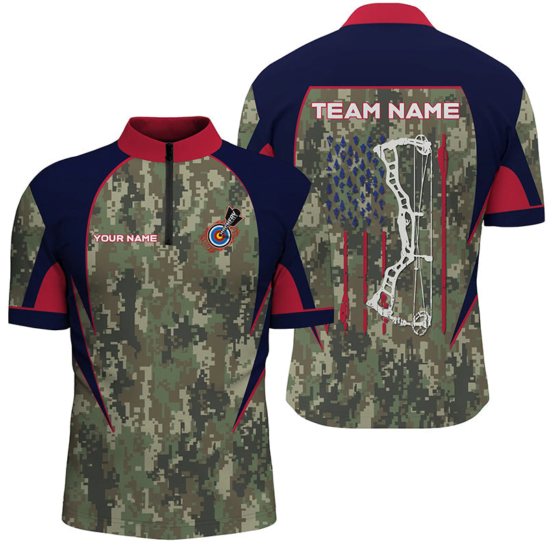 Personalized US Flag Camouflage Archery Quarter-Zip Shirts Custom Archery Team Jerseys