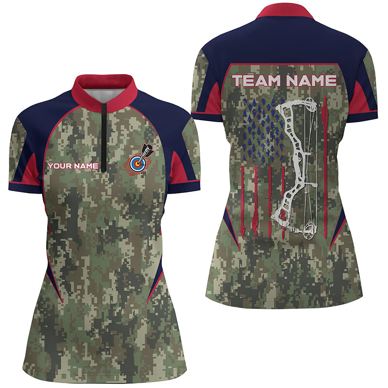 Personalized US Flag Camouflage Archery Quarter-Zip Shirts Custom Archery Team Jerseys