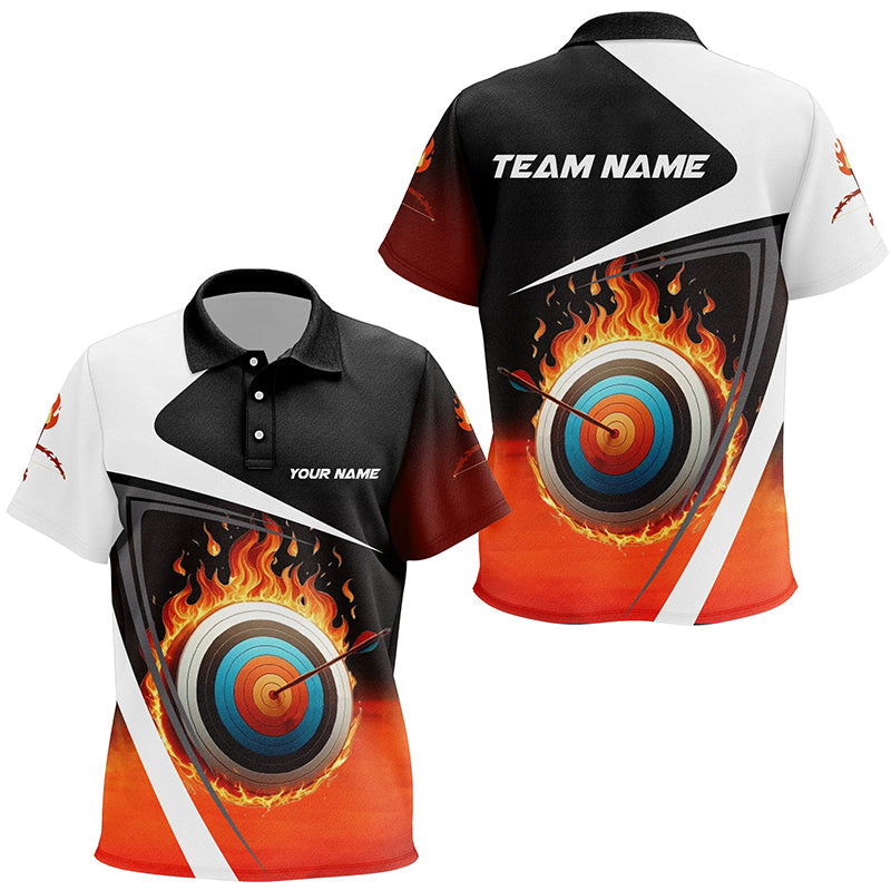 Personalized Flaming Target Archery 3D Polo Shirts, Fire Bow And Arrow Archery Team Shirts