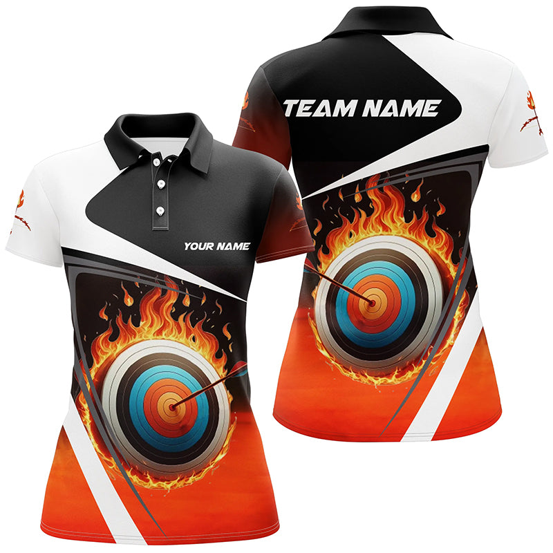 Personalized Flaming Target Archery 3D Polo Shirts, Fire Bow And Arrow Archery Team Shirts
