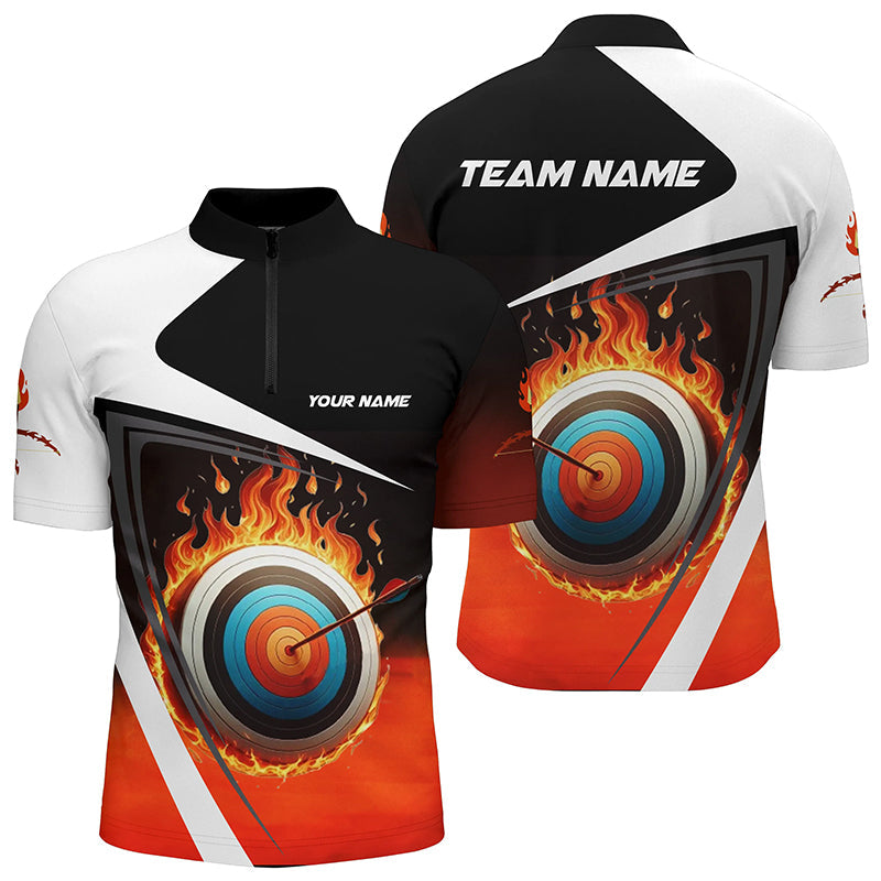 Personalized Flaming Target Archery 3D Quarter-Zip Shirts, Fire Bow Arrow Archery Shirts