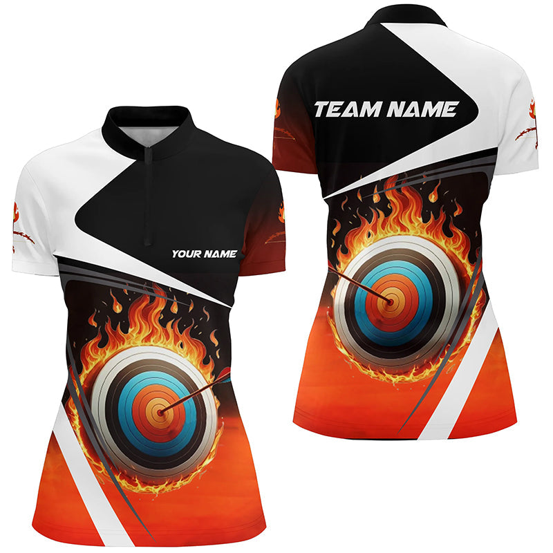 Personalized Flaming Target Archery 3D Quarter-Zip Shirts, Fire Bow Arrow Archery Shirts
