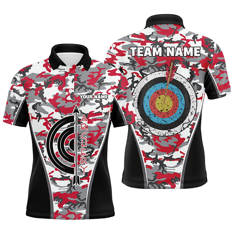 Personalized Red Camo Target Archery Polo Shirts Archery Jerseys Custom Archery Team Shirts