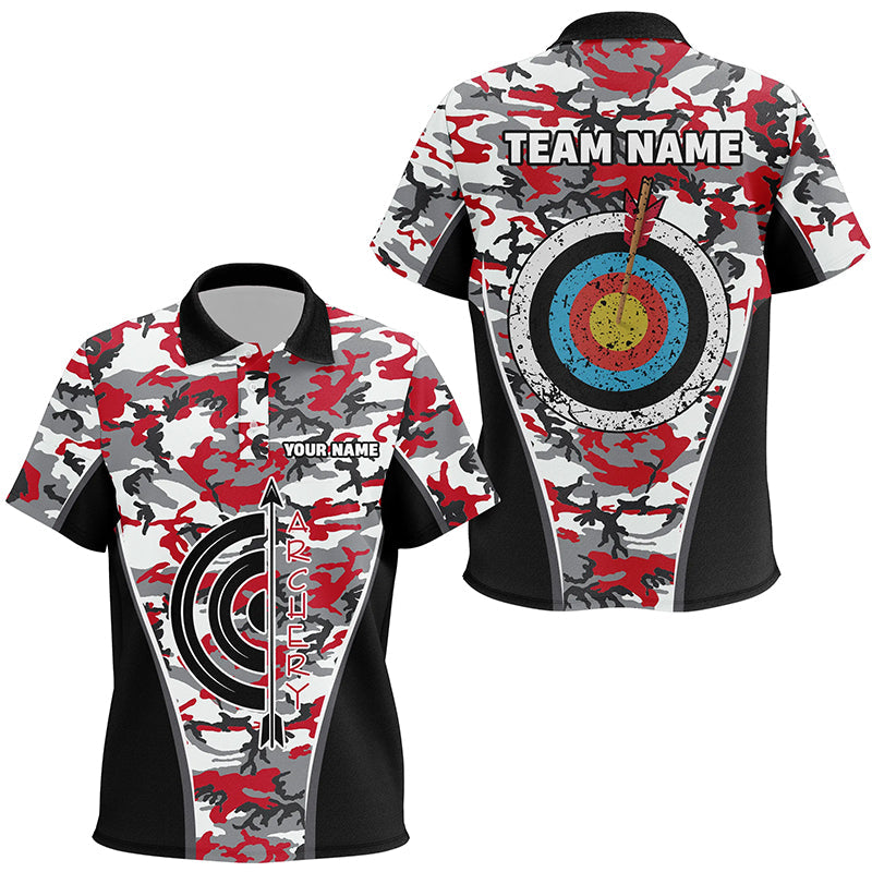 Personalized Red Camo Target Archery Polo Shirts Archery Jerseys Custom Archery Team Shirts