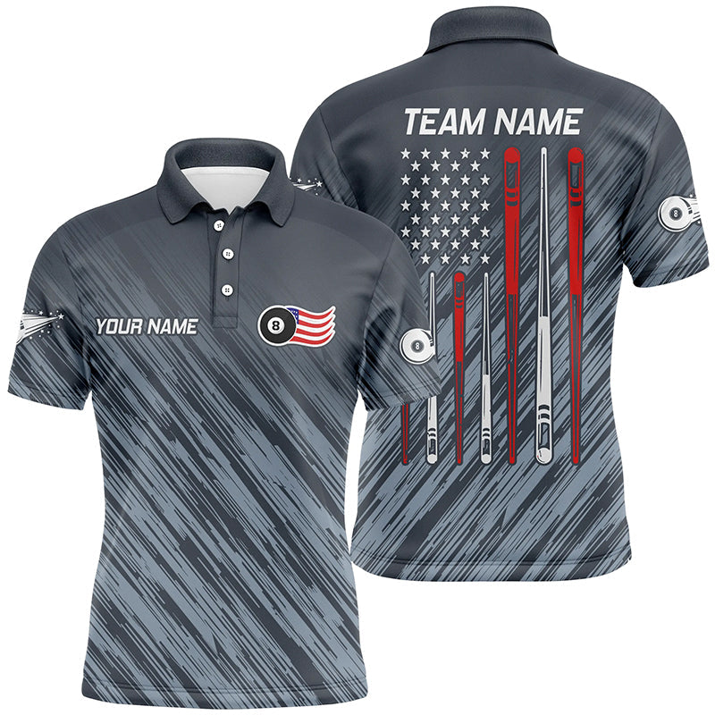Personalized Billiard US Flag 8 Ball Pool Polo Shirts, Custom US Flag Sticks Pool Shirts