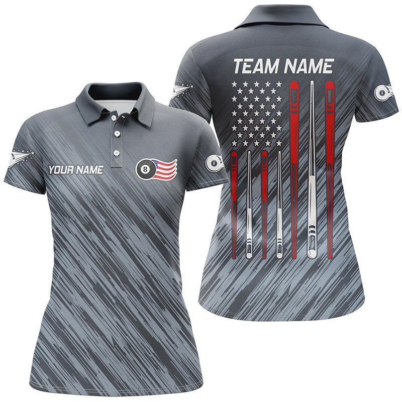 Personalized Billiard US Flag 8 Ball Pool Polo Shirts, Custom US Flag Sticks Pool Shirts