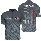 Personalized Billiard US Flag 8 Ball Pool Quarter-Zip Shirts, US Flag Sticks Pool Shirts