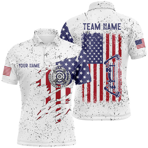 Personalized White Grunge US Flag Target Archery 3D Polo Shirts, Custom Bow Archery Shirts