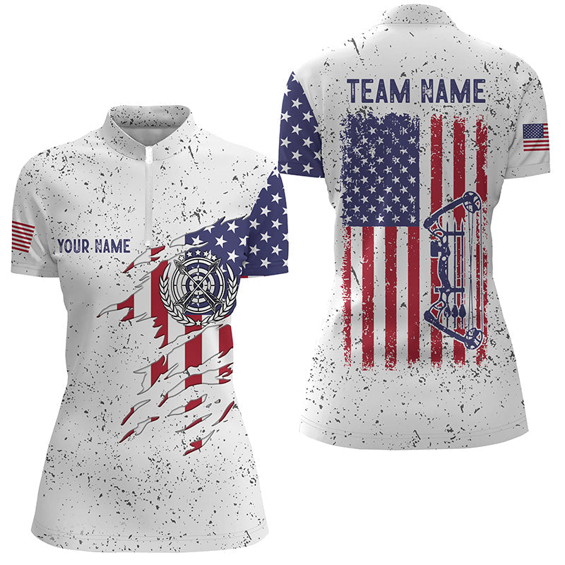 Personalized White Grunge US Flag Target Archery 3D Quarter-Zip Shirts, Bow Archery Shirts
