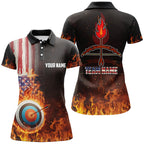Personalized US Flag Flaming Target Archery 3D Polo Shirts, Fire Bow Arrow Archery Jerseys