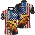 Personalized US Flag Archery Bow And Arrow Fire 3D Polo Shirts, Custom Archery Team Jerseys