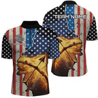 Personalized US Flag Archery Bow And Arrow Fire 3D Quarter-Zip Shirts, Archery Team Jerseys
