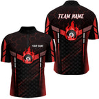 Personalized Red Fire 8 Ball Billiard 3D Quarter-Zip Shirts, 8 Ball Pool Team Jerseys