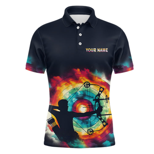 Personalized Archery Colorful Tie Dye 3D Polo Shirts, Custom Silhouette Archery Jerseys