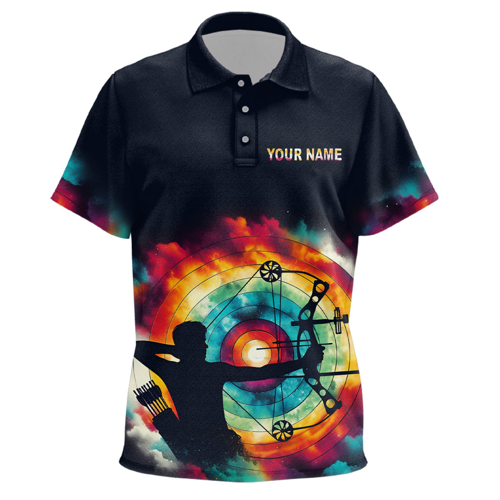 Personalized Archery Colorful Tie Dye 3D Polo Shirts, Custom Silhouette Archery Jerseys