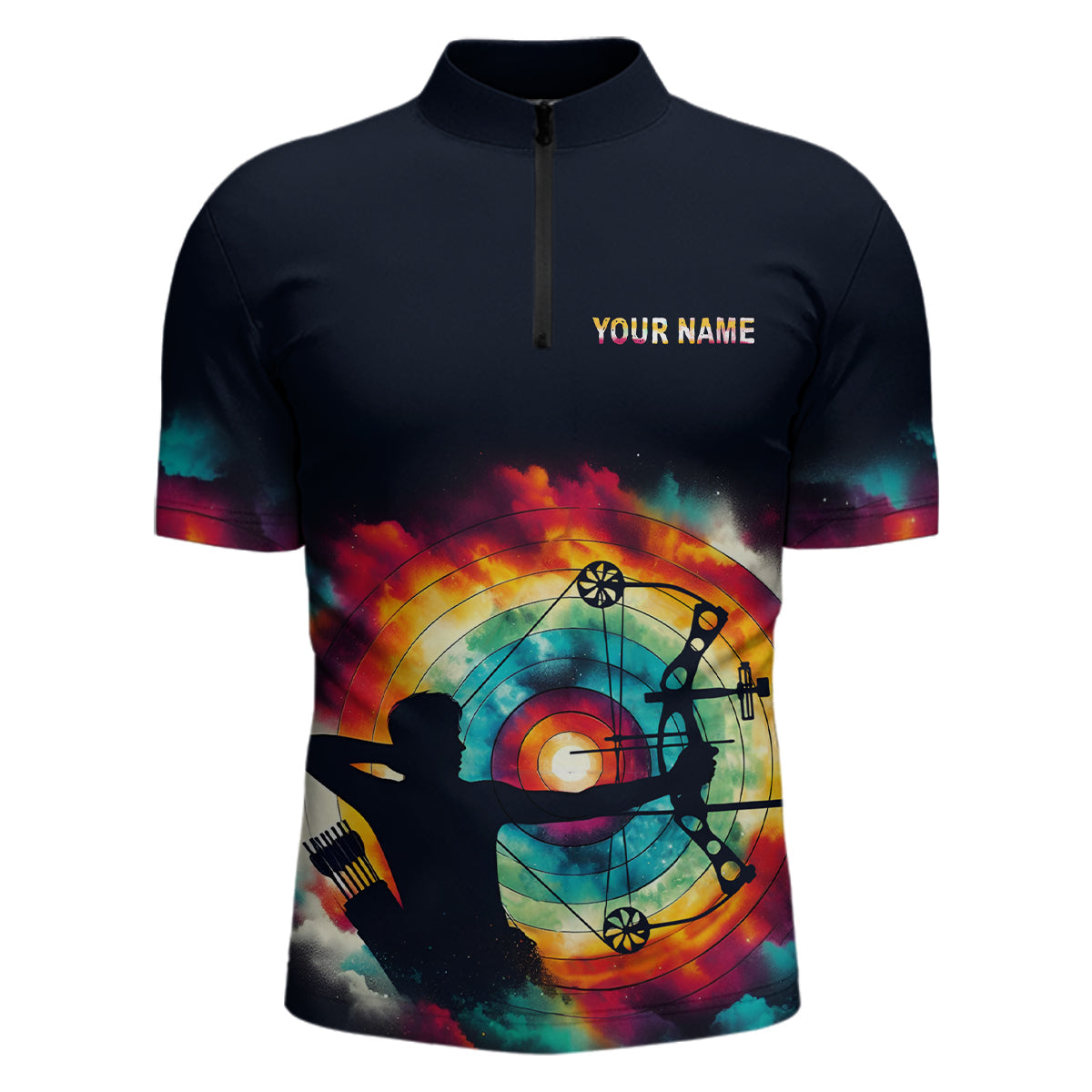 Personalized Archery Colorful Tie Dye 3D Quarter-Zip Shirts, Silhouette Archery Jerseys