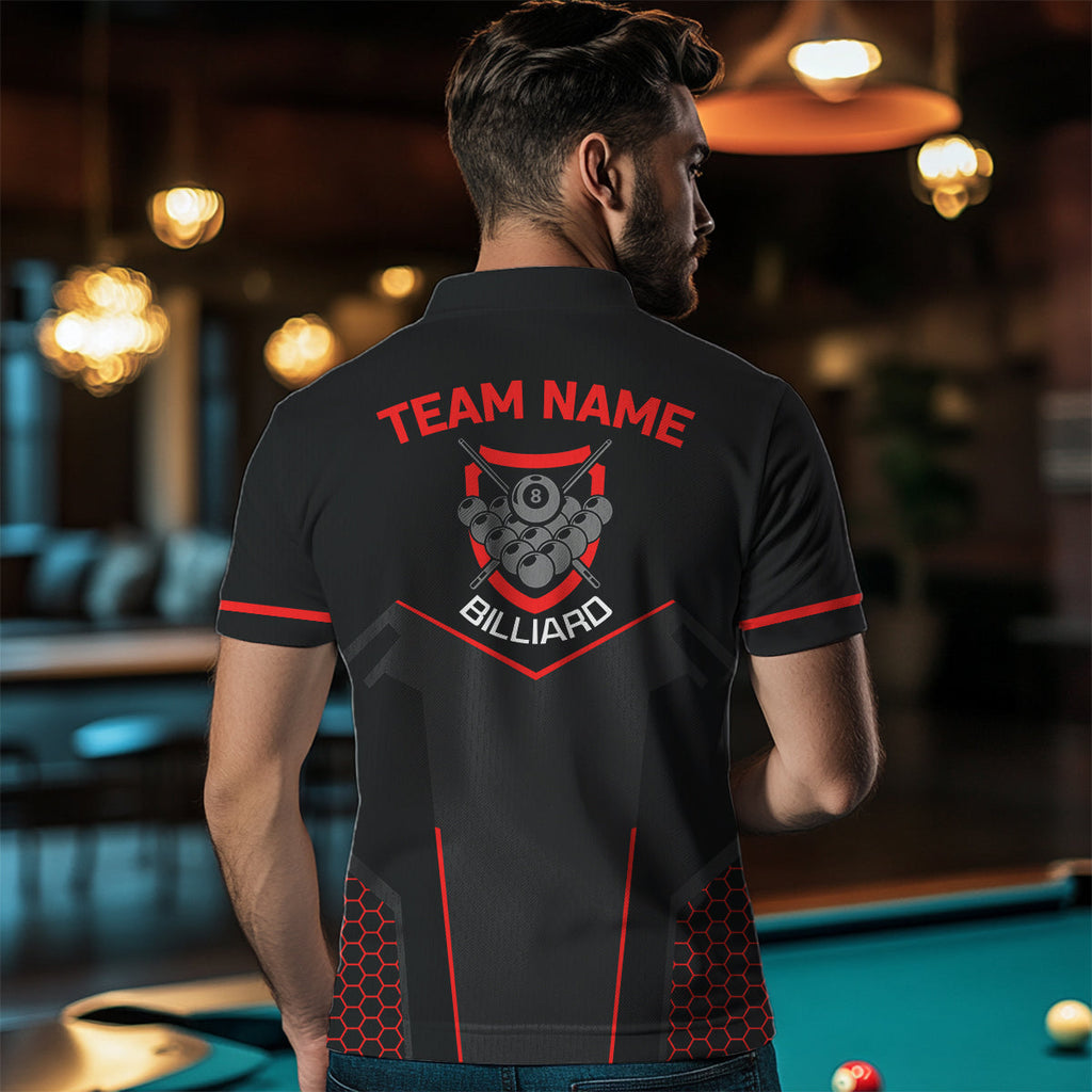 Personalized Style Black Red 8 Ball Billiard 3D Polo Shirts, Custom 8 Ball Pool Team Shirts