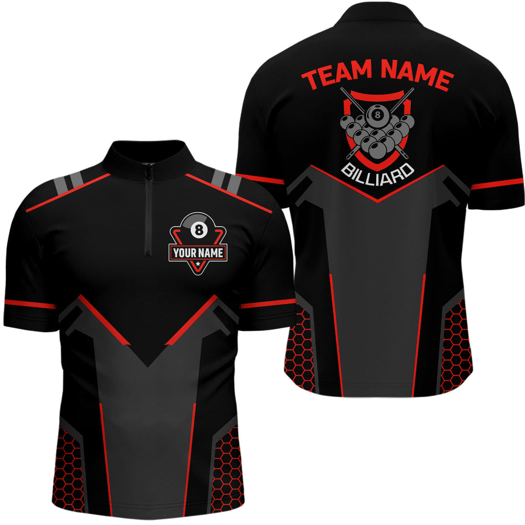 Personalized Style Black Red 8 Ball Billiard 3D Quarter-Zip Shirts, 8 Ball Pool Team Shirts