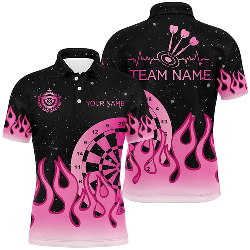 Personalized Pink Dartboard Fire Flame Darts Polo Shirts Custom Mother's Day Darts Shirt Gifts