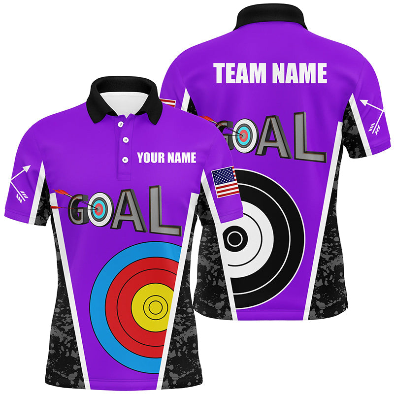 Personalized Name Purple Archery Goal Polo Shirts Custom 3D Target Archery Jerseys For Team