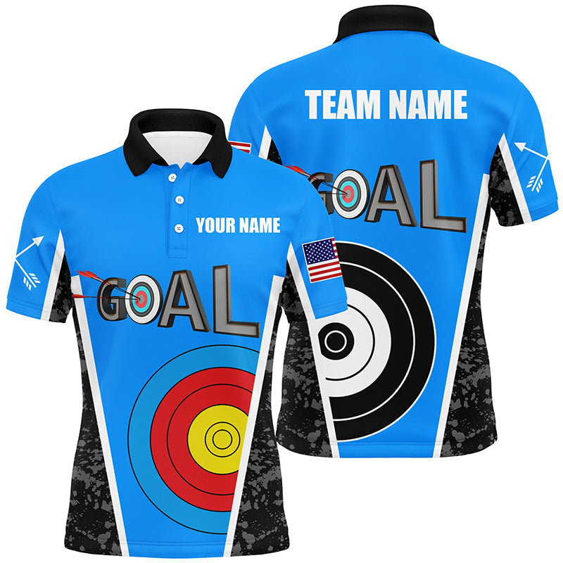 Personalized Name Blue Archery Goal Polo Shirts Custom 3D Target Archery Jerseys For Team