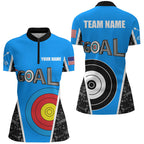 Custom Name Blue Archery Goal Quarter-Zip Shirts, 3D Target Archery Jerseys For Team