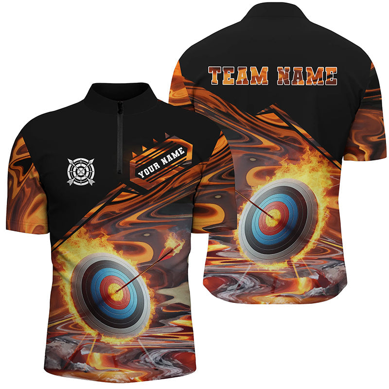Personalized Flaming Target Archery Quarter-Zip Shirts, Best Archery Target Shirts
