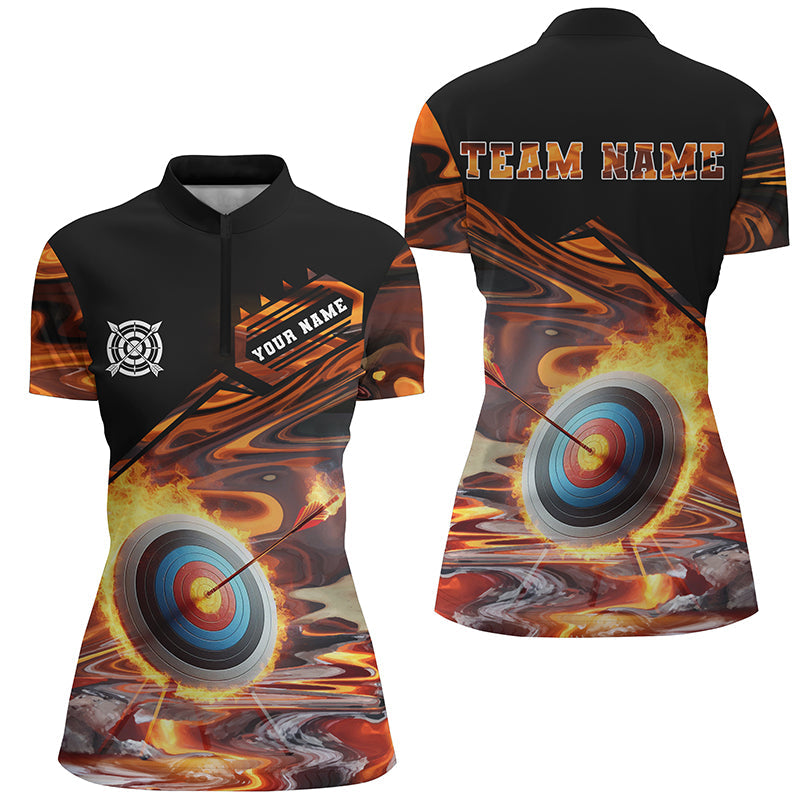 Personalized Flaming Target Archery Quarter-Zip Shirts, Best Archery Target Shirts